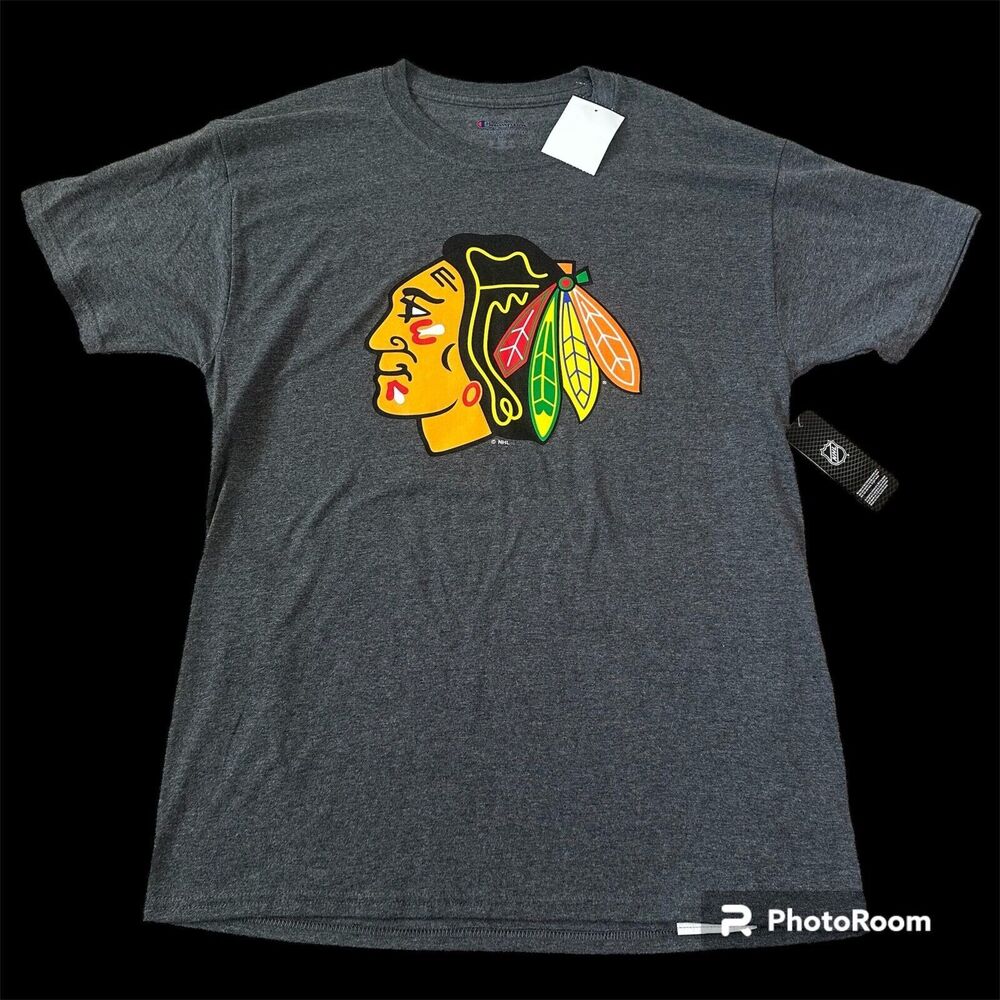 Chicago Blackhawks Shirt Men's Adult M Gray Indian NHL Hockey Athletic Champion
